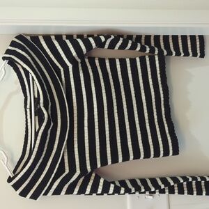 Love Tree Off-Shoulder Black and White Striped Sweater, Girls L